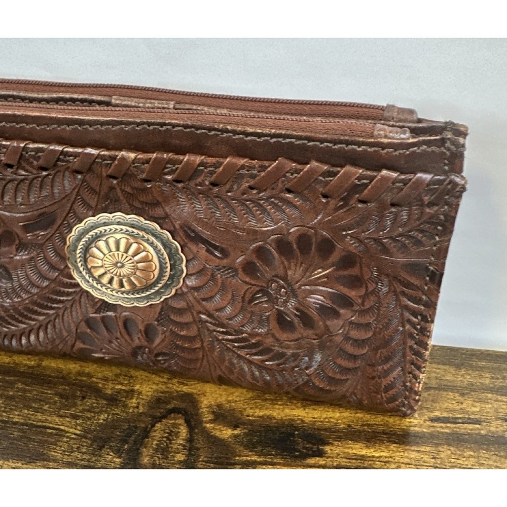 American West Tooled Genuine Leather Wallet Bi-Fold Brown Western Cowgirl - Picture 8 of 16
